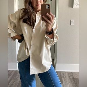 A New Day Cream Ivory Faux Leather Button Down Shirt